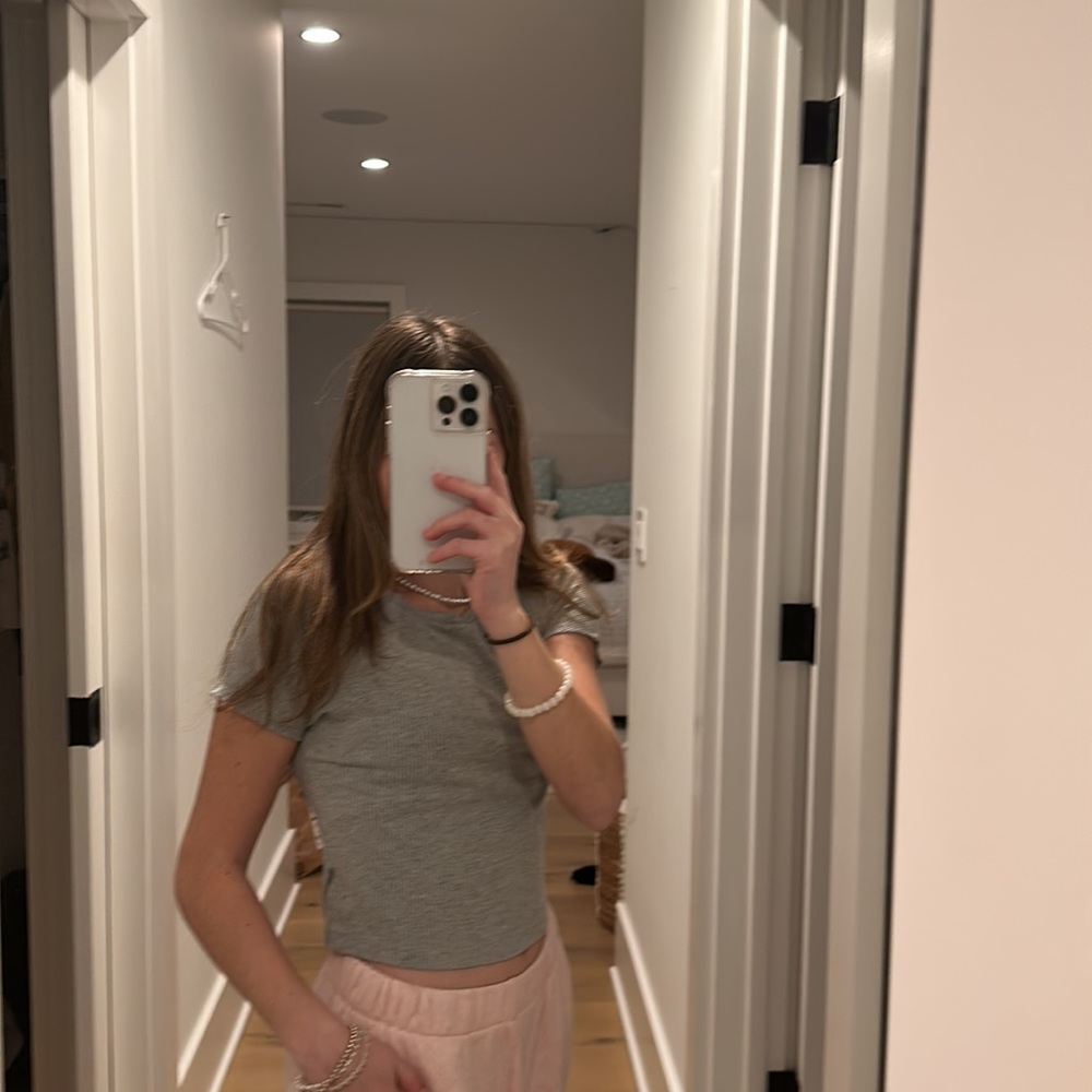 Hasstag In Trend Grey Short Sleeve Ribbed Top - Picture 4 of 4